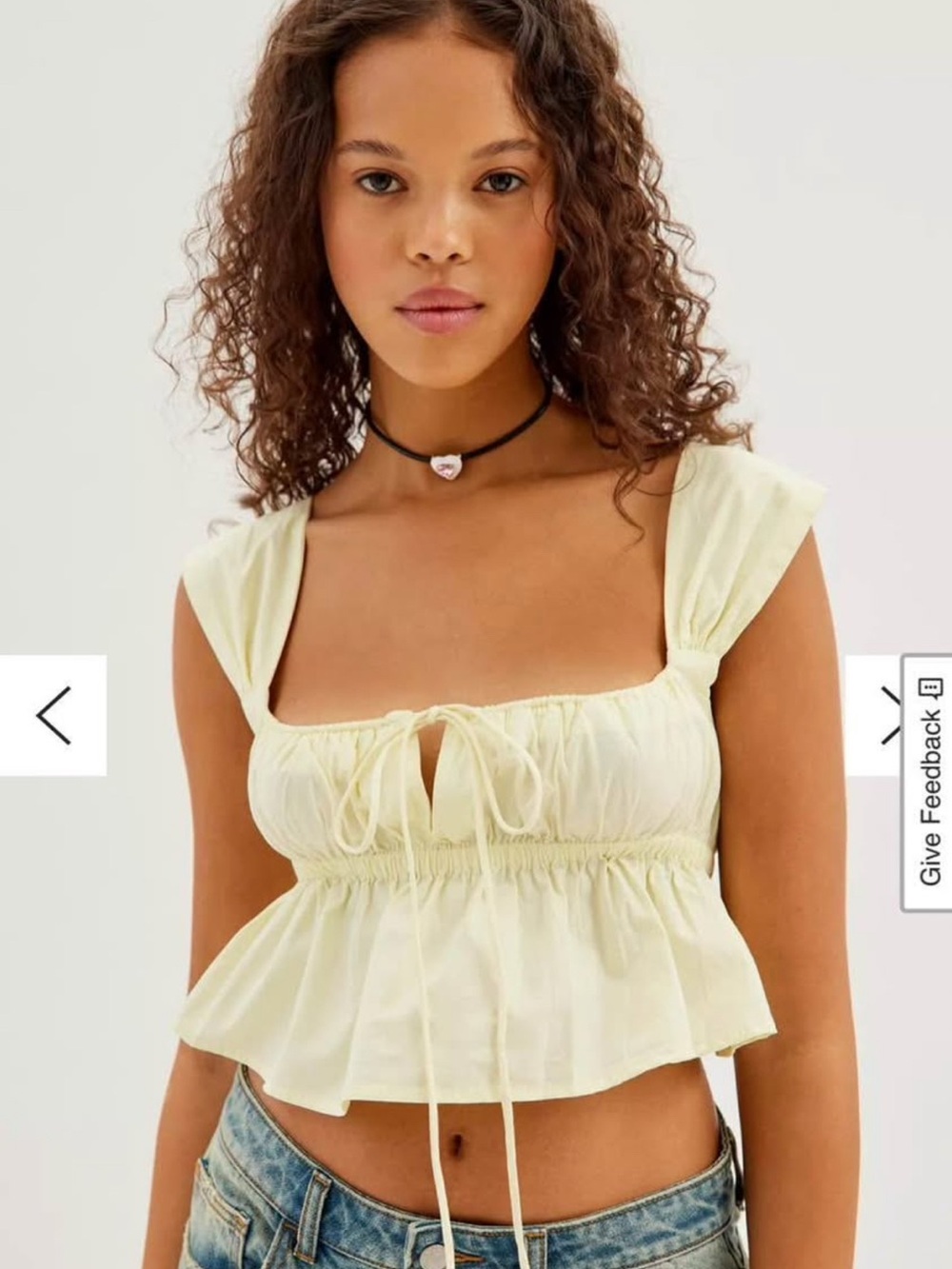 Urban Outfitters Pale Yellow Smocked Tie-Front Crop Top